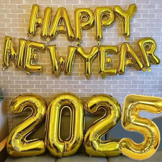 2025 Happy New Year Balloons Banner Rose Gold Number Letter Aluminum Foil Balloon Christmas New Year Eve Party Decor Balls Suppl