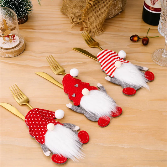 Xmas Cutlery Bag - Santa Claus Knife & Fork Pocket, Tableware Decor, 4/2/1pcs