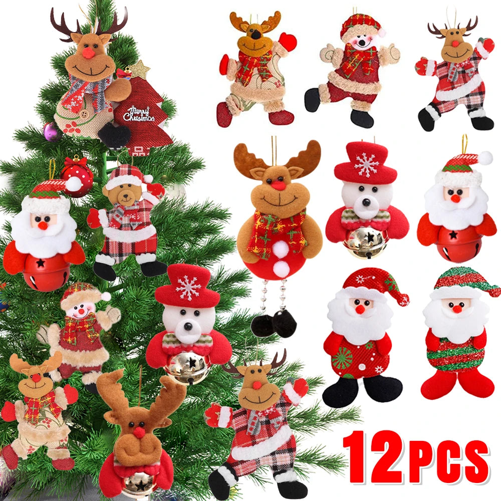 Christmas Plush Doll Ornaments - Santa & Snowman Hanging Pendants, 12/1pcs