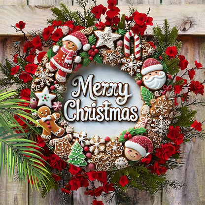 Merry Christmas Garland - Santa, Candy & Xmas Tree Hanging Decor, 7.87in, 1pc