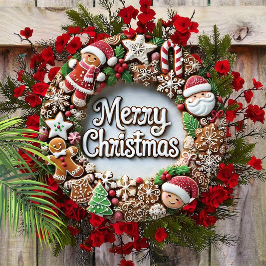 Merry Christmas Garland - Santa, Candy & Xmas Tree Hanging Decor, 7.87in, 1pc