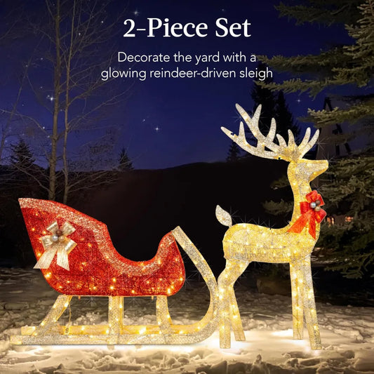 4ft LED Lighted Reindeer & Sleigh Outdoor Yard Decoration Set, 205 LEDs