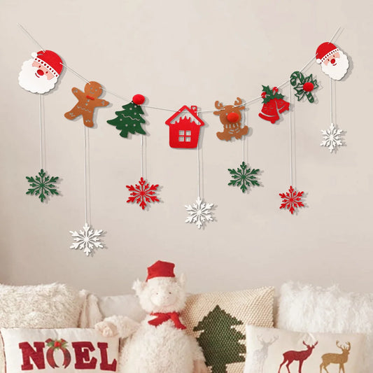 Christmas Party Background Flag Pendant - Snowflake Decoration, 1pc