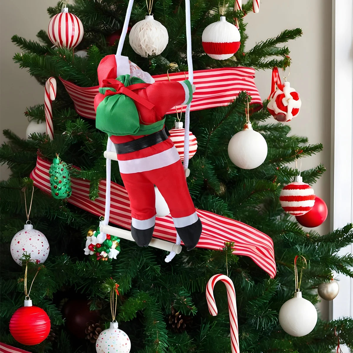 Santa Claus Climbing Ladder Pendant - Merry Christmas Tree Ornament, 2025