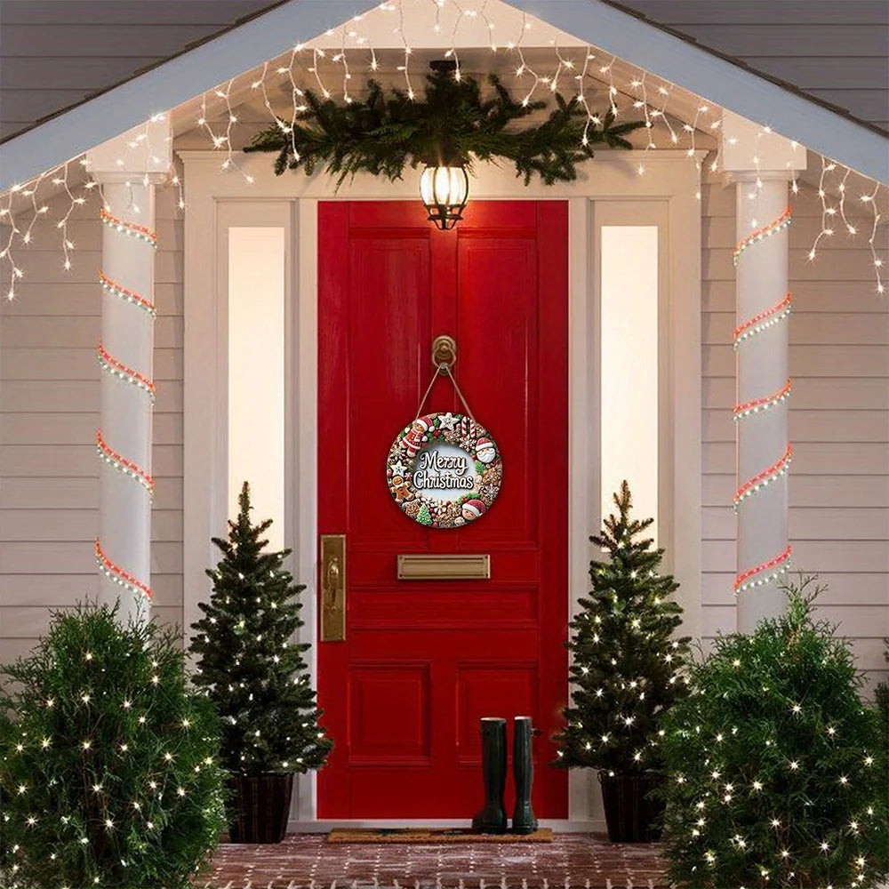 Merry Christmas Garland - Santa, Candy & Xmas Tree Hanging Decor, 7.87in, 1pc