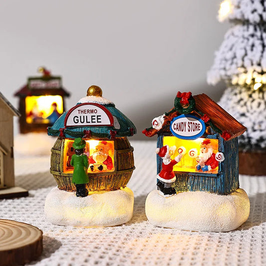 Resin LED Micro-Landscape Santa Claus House Ornament - Christmas Desktop Decor