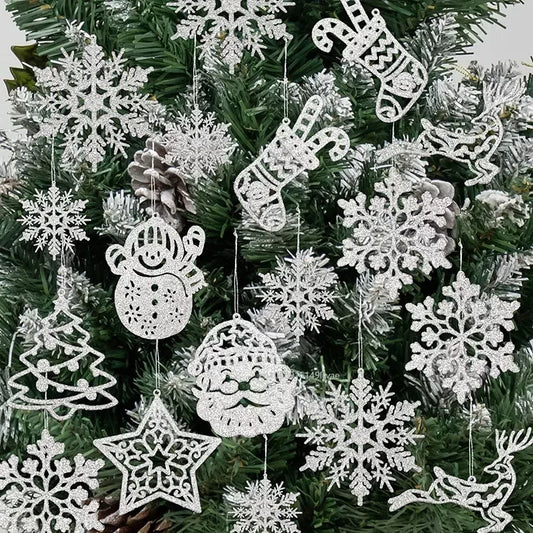 Hanging Christmas Tree Ornaments - Snowman, Reindeer, Santa & Snowflake, 42/20pcs