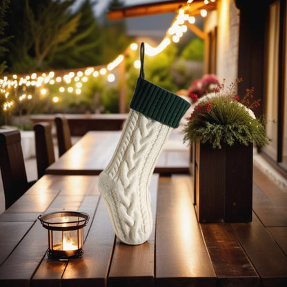 Large Knitted Christmas Stocking - Classic Green/Red Hanging Decor, 46cm