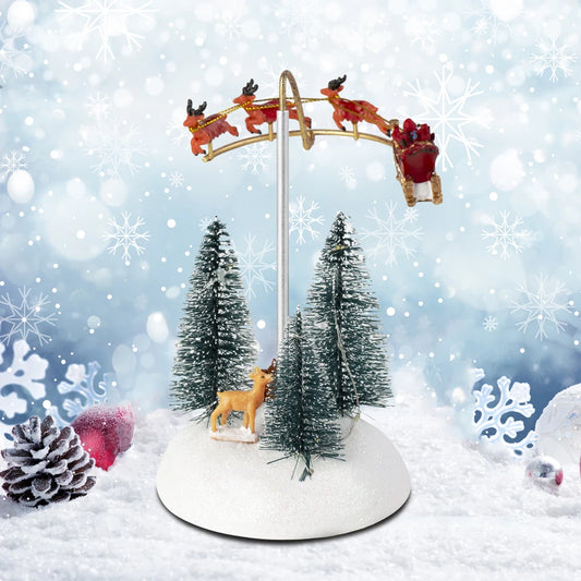 Christmas Village Animated Flying Sleigh with Rotating Santa & Lights, Musical Figurines