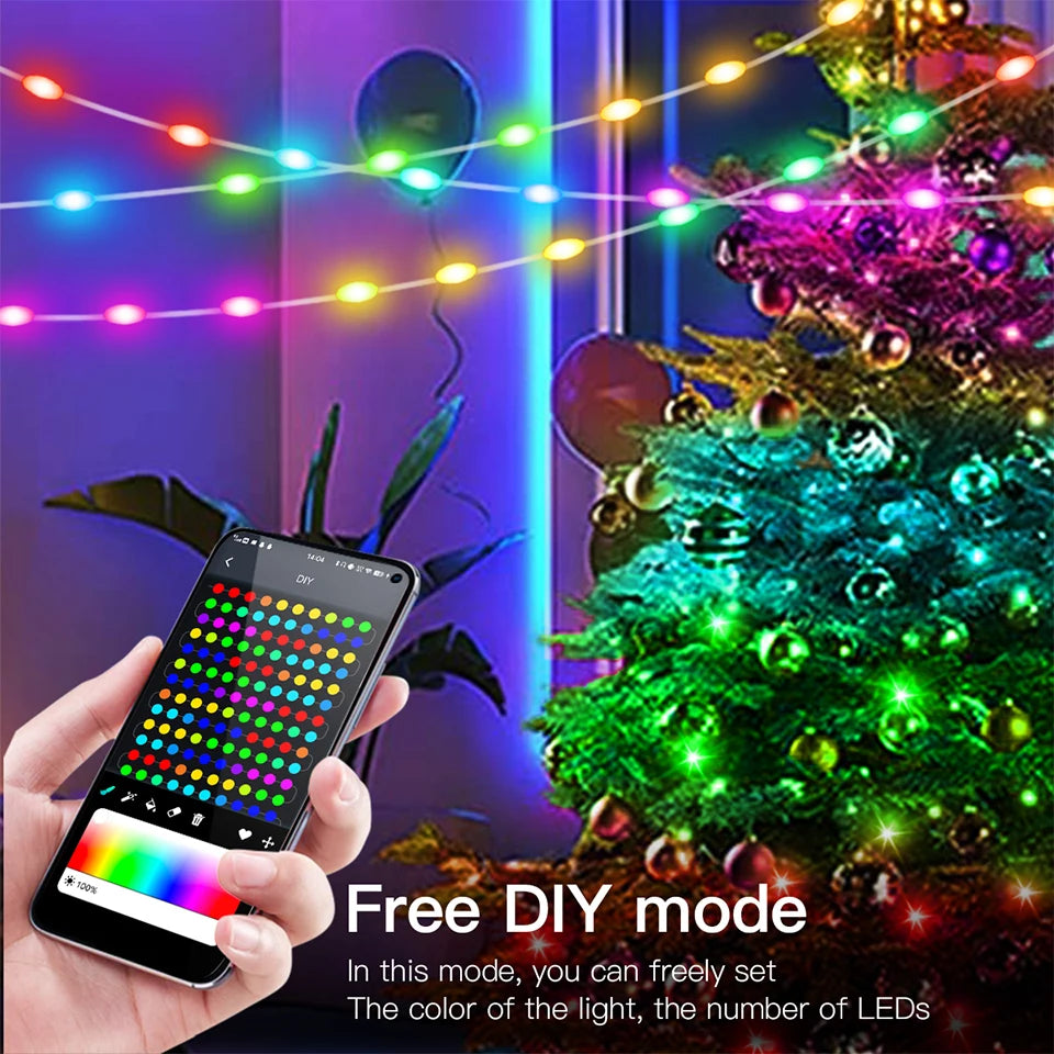 RGBIC Fairy Light String - DIY Mode, Bluetooth USB 5V LED Xmas Tree Decor 2025
