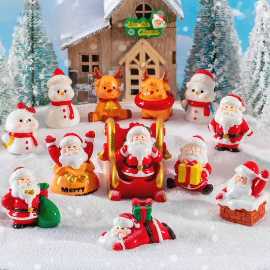 Cute Resin Christmas Ornaments - Mini Santa & Snowman Desktop Decor
