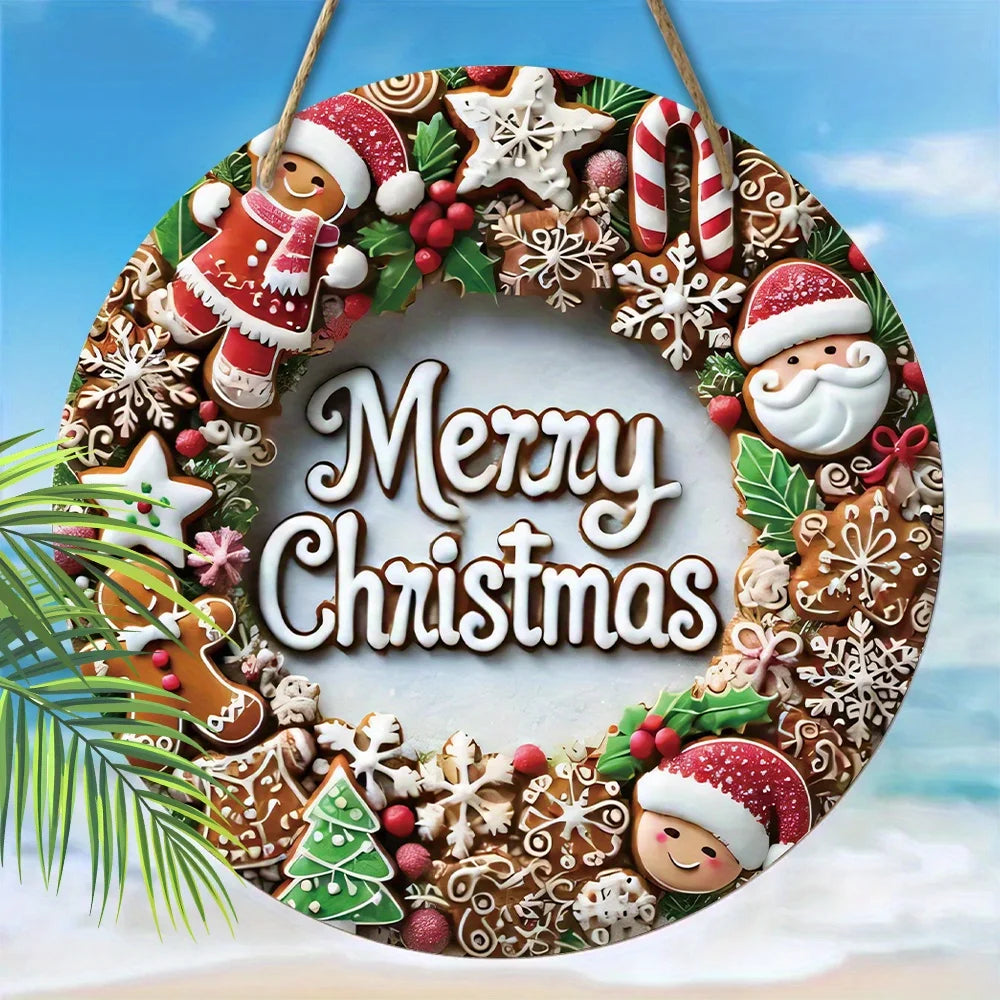 Merry Christmas Garland - Santa, Candy & Xmas Tree Hanging Decor, 7.87in, 1pc