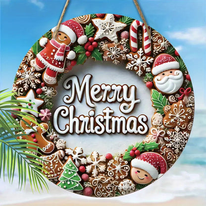 Merry Christmas Garland - Santa, Candy & Xmas Tree Hanging Decor, 7.87in, 1pc