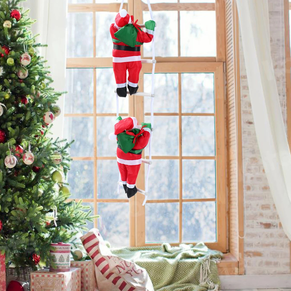 Santa Claus Climbing Ladder Pendant - Merry Christmas Tree Ornament, 2025