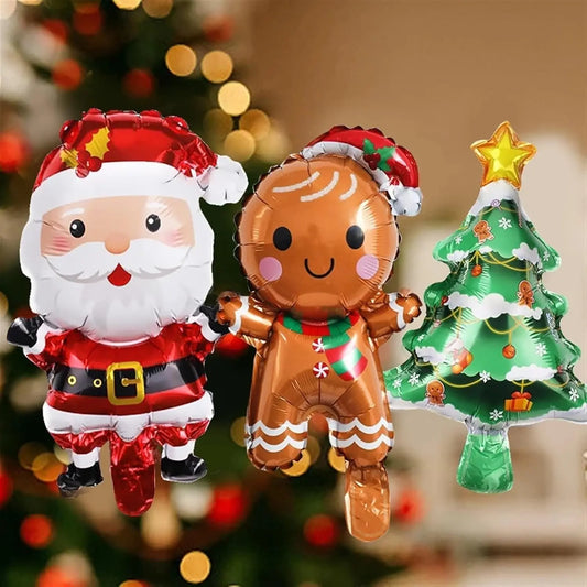 Santa, Xmas Tree & Gingerbread Man Foil Balloons - Holiday Party Decor, 60pcs/1pc