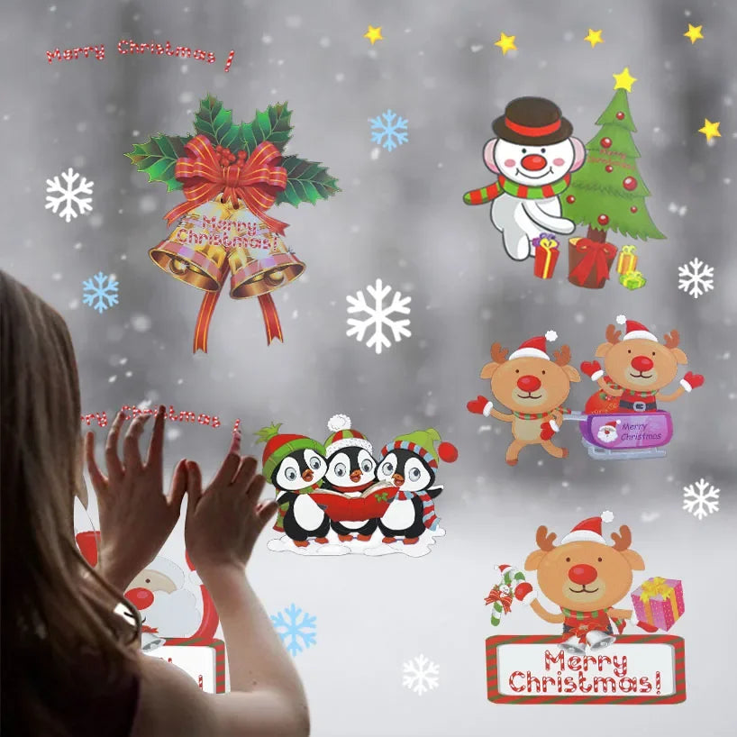 2025 Christmas Snowflake Window Clings - Santa & Reindeer Glass Sticker, Xmas Decor