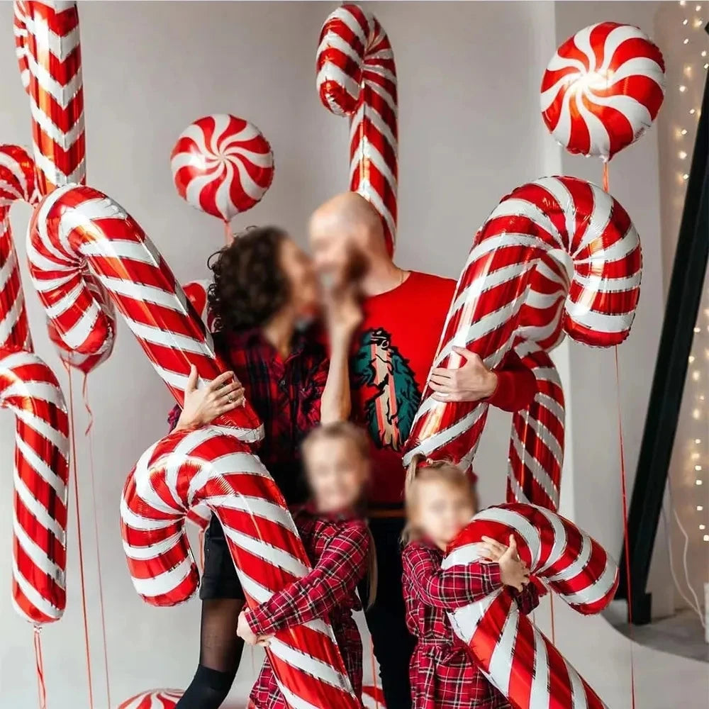 Candy Cane Foil Balloons - Christmas Party Decor 2pcs 80x38cm