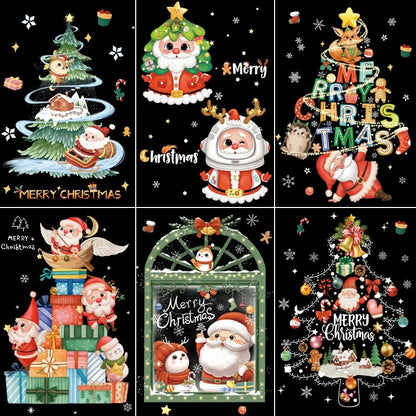 Cartoon Christmas Window Sticker - Xmas Tree & Wreath Static Clings, Merry Christmas 2025